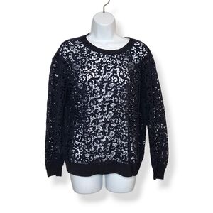 Lafayette 148 Cirilla Navy Blue Lace Blouse Top Long Sleeve Women's Size Medium